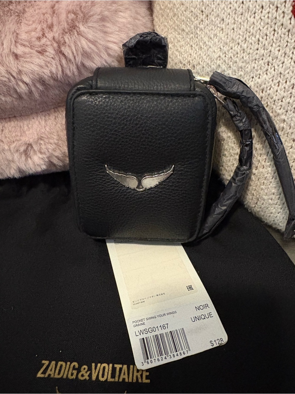 Zadig & Voltaire Noir Leather Swing Your Wings bag Charm